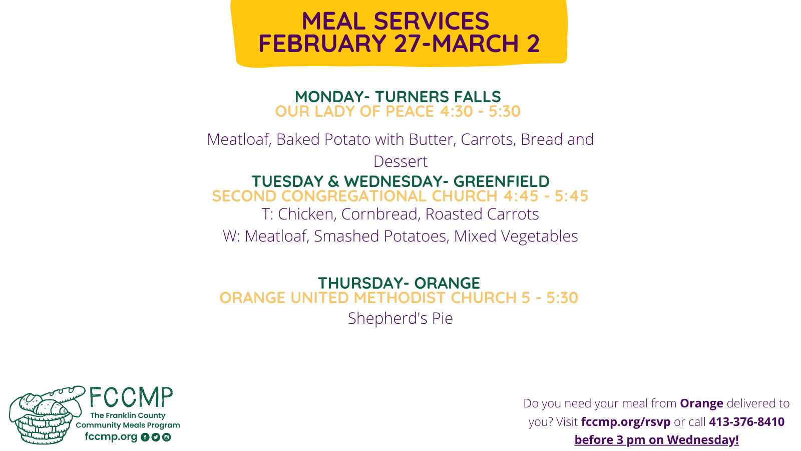 meal services march 6 - 9 2023 FCCMP