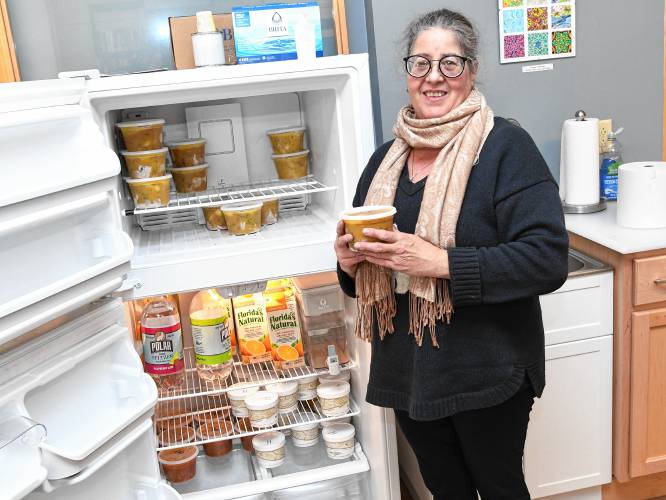 Lisa Dewitt with the New Salem Grab and Go Meals at the New Salem Library that are available to anyone.