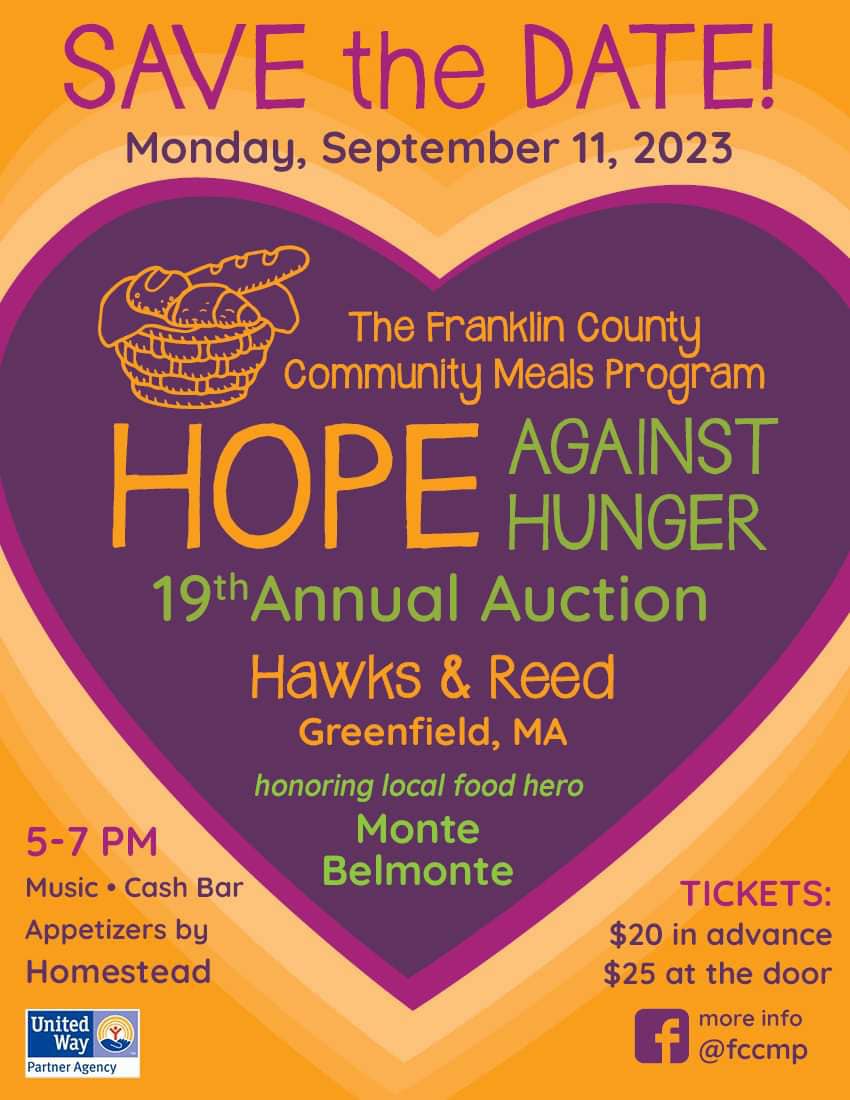 Save the Date! The 19th Annual Auction from FCCMP will be held at Hawks and Reed on September 11th, from 5pm-7pm! Attractive prizes, both silent and live auctions, and delicious food await! We look forward to seeing you all there. See the ticket purchase widget below to purchase a ticket today!