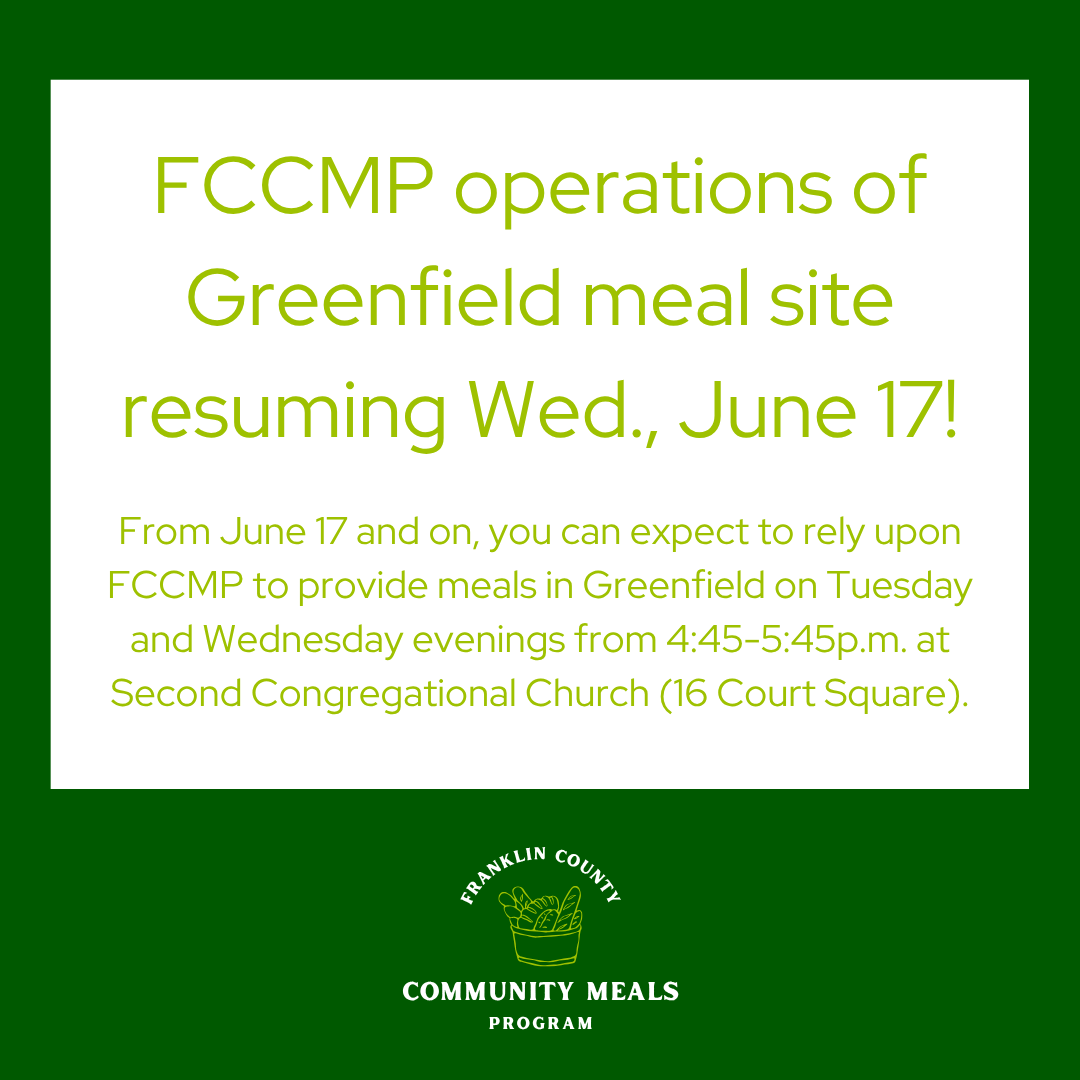 Greenfield Meal Site Resuming Announcement June 2026